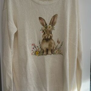 Charming Cream Sweater with Bunny Design